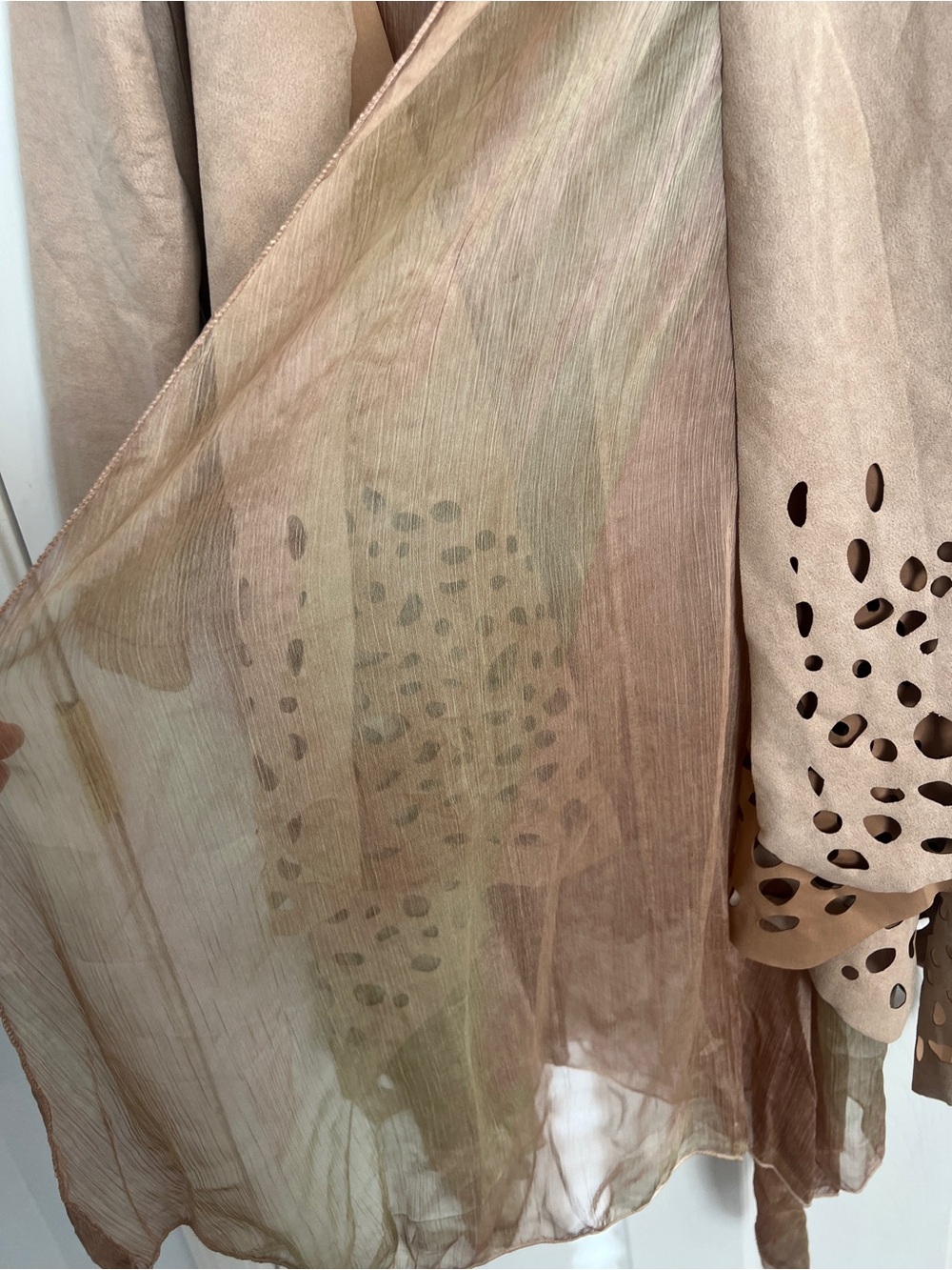 Simply Couture Boho Faux Suede Cutout Duster Jacket XL Taupe Western - Picture 4 of 10